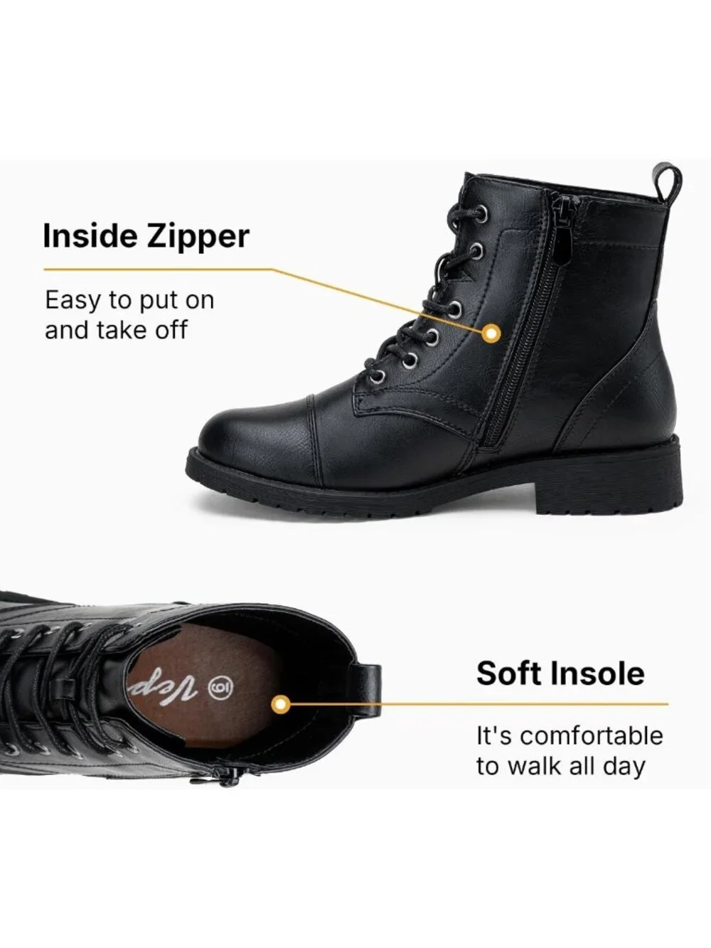 Stylish Women's Lace-Up Combat Ankle Boots with Cap Toe & Low Block Heel